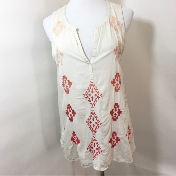 Lucky Brand Ivory Burnt Orange V Neck Tank Top M - Picture 2 of 6